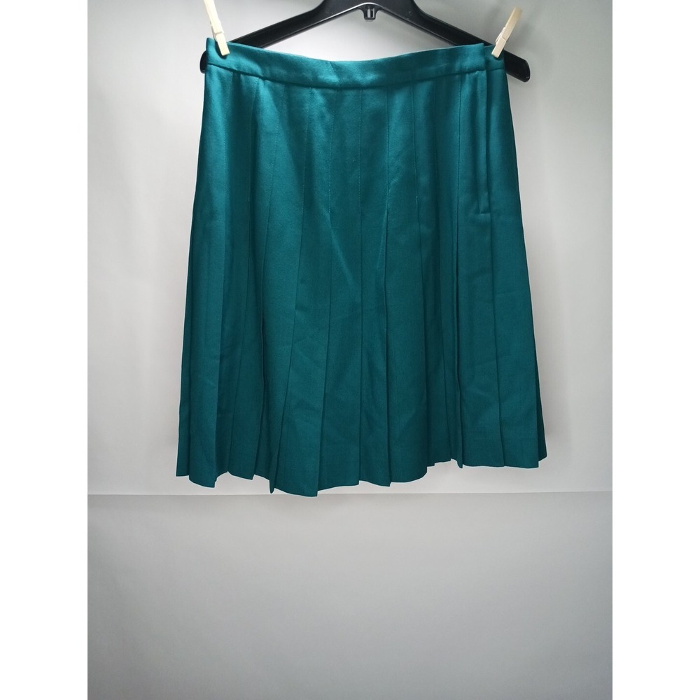 Talbots 100% Pure Wool Pleated Skirt size 12 MADE IN USA Green Teal